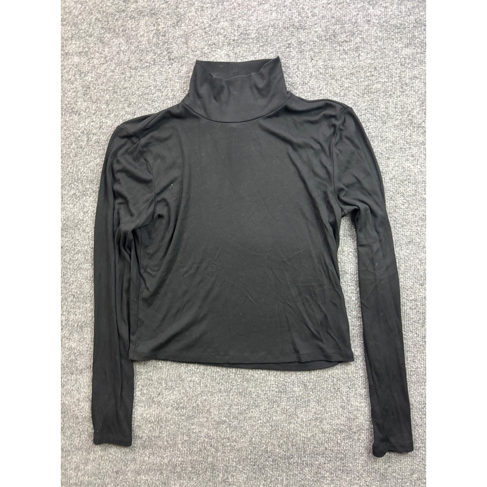 The Group‎ Babaton Mock Neck Top Women Size M Black Ribbed Long Sleeve 111884